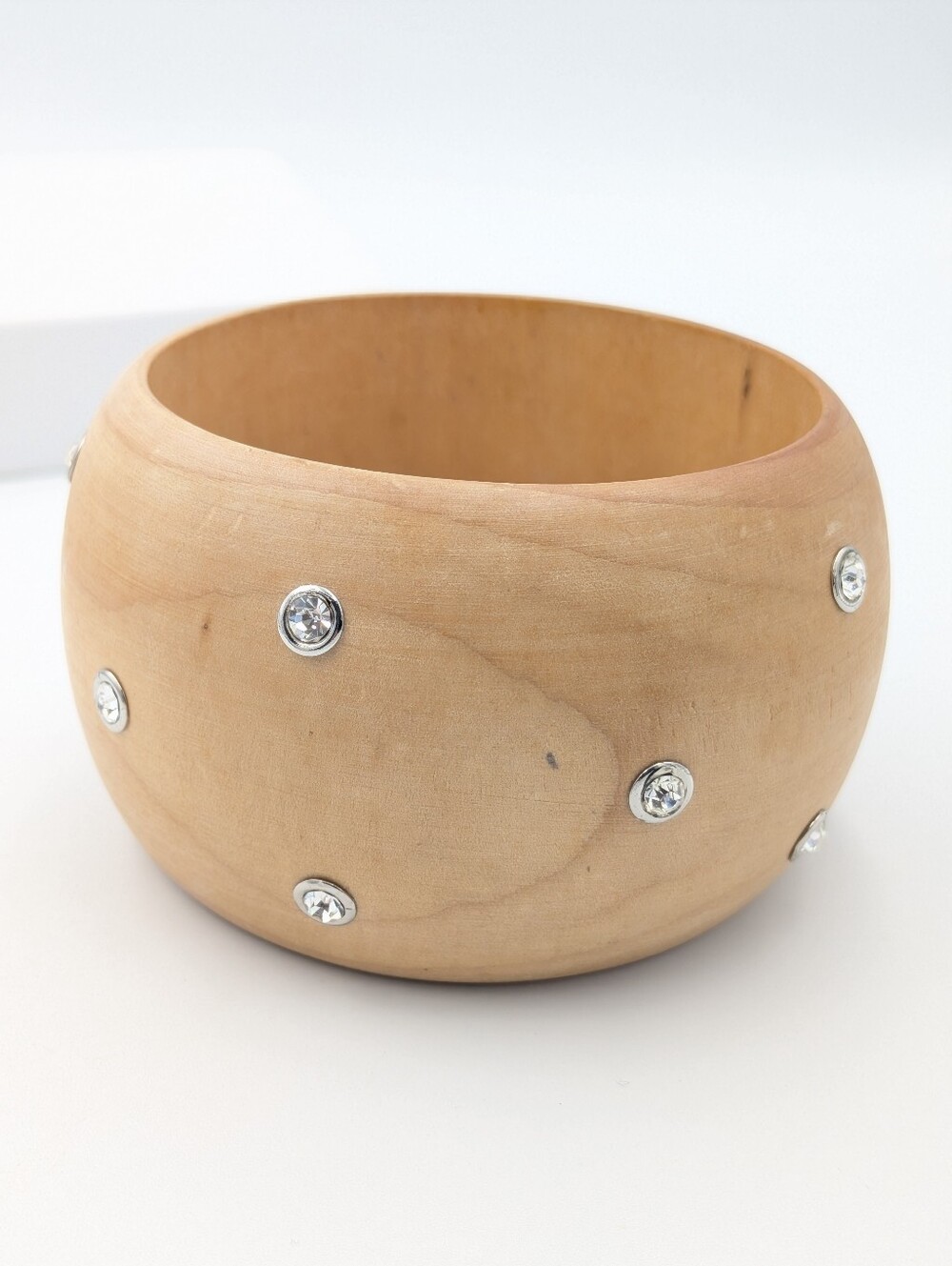Wooden large bangle bracelet with sparkly rhinestones